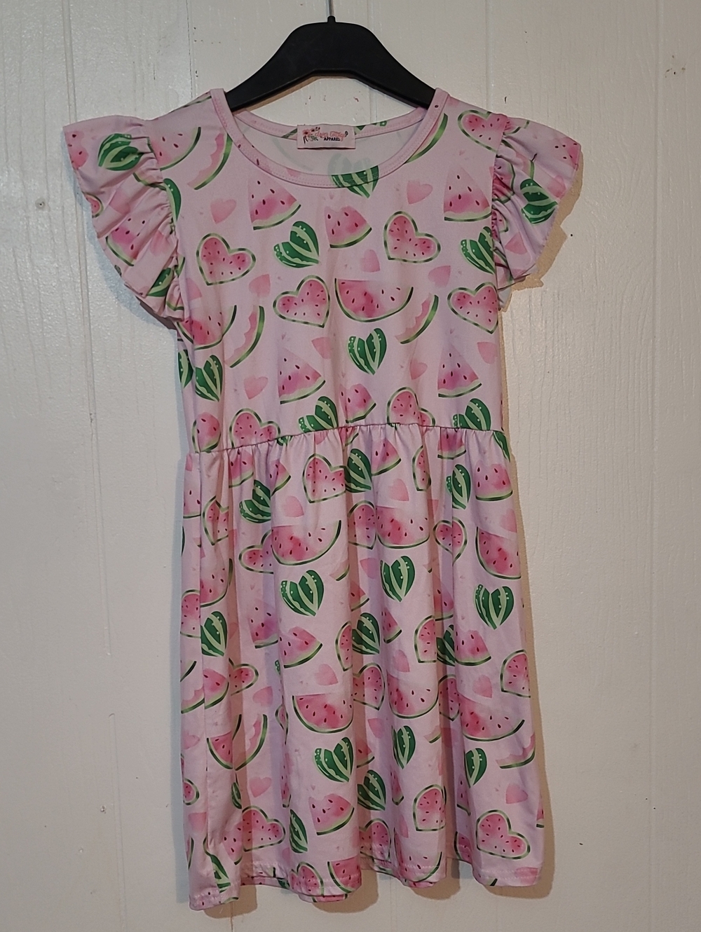 Clover Cottage Girls 7/8 Pink Watermelon Print Flutter-Sleeve Dress